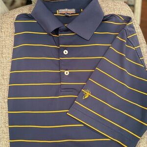 Peter Millar Navy with Yellow Stripe Performance Polo